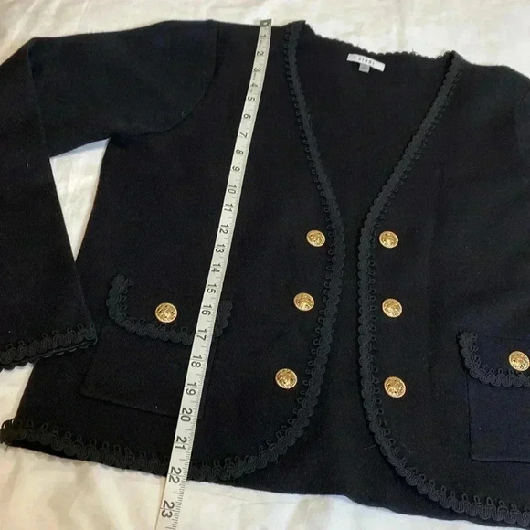 Sioni Black Open Front Cardigan Sweater with Gold Colored Buttons, Size Medium. - Picture 10 of 13
